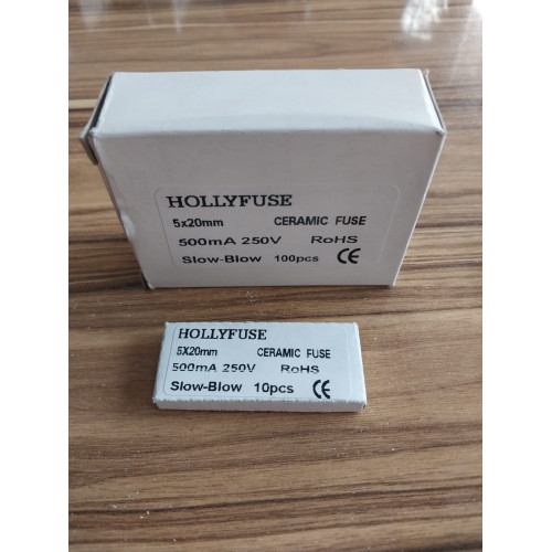 Hollyfuse 5x20mm 500mA 250V Slow-Blow seramik sigorta